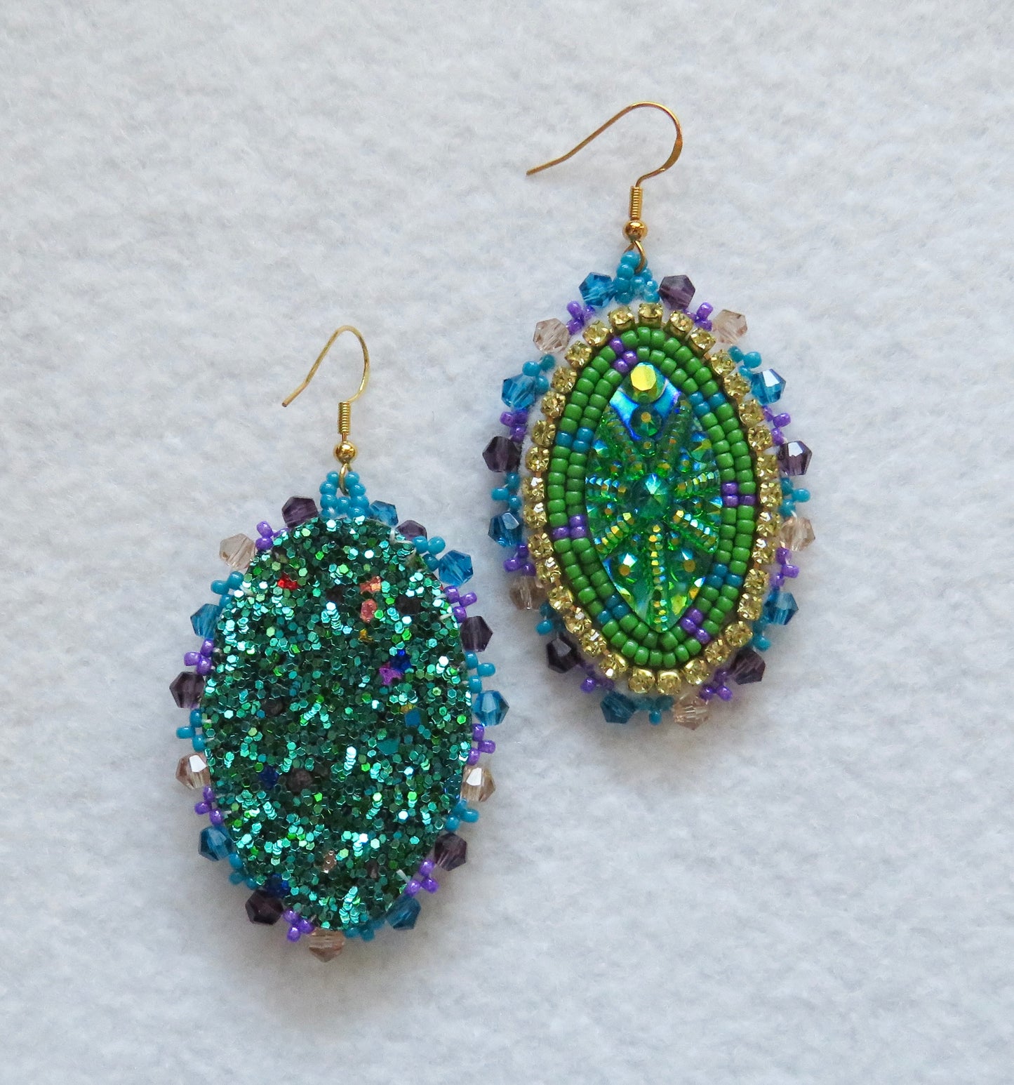 Beaded Green Dangle Earrings
