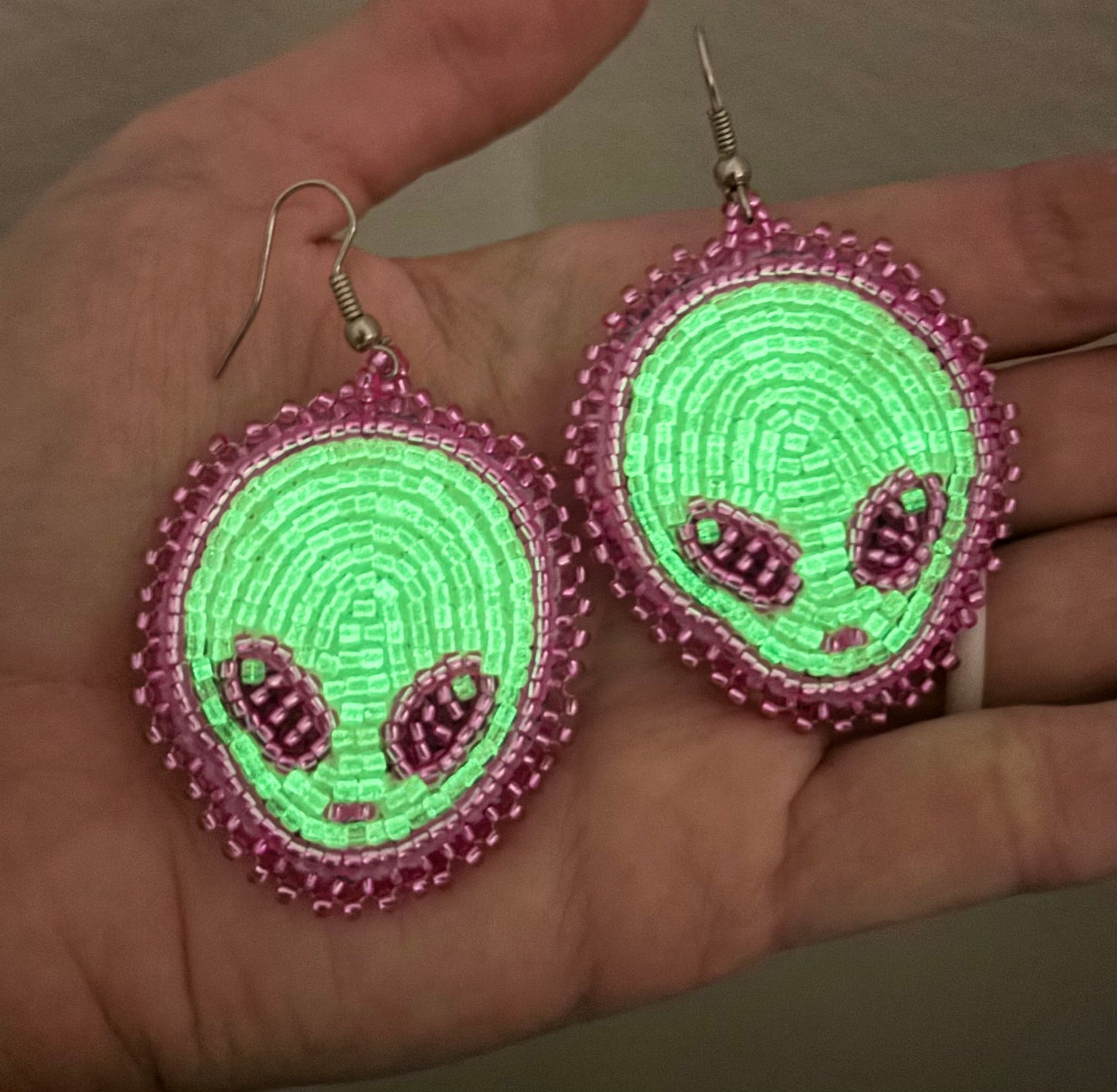 Glow In The Dark Beaded Alien Earrings
