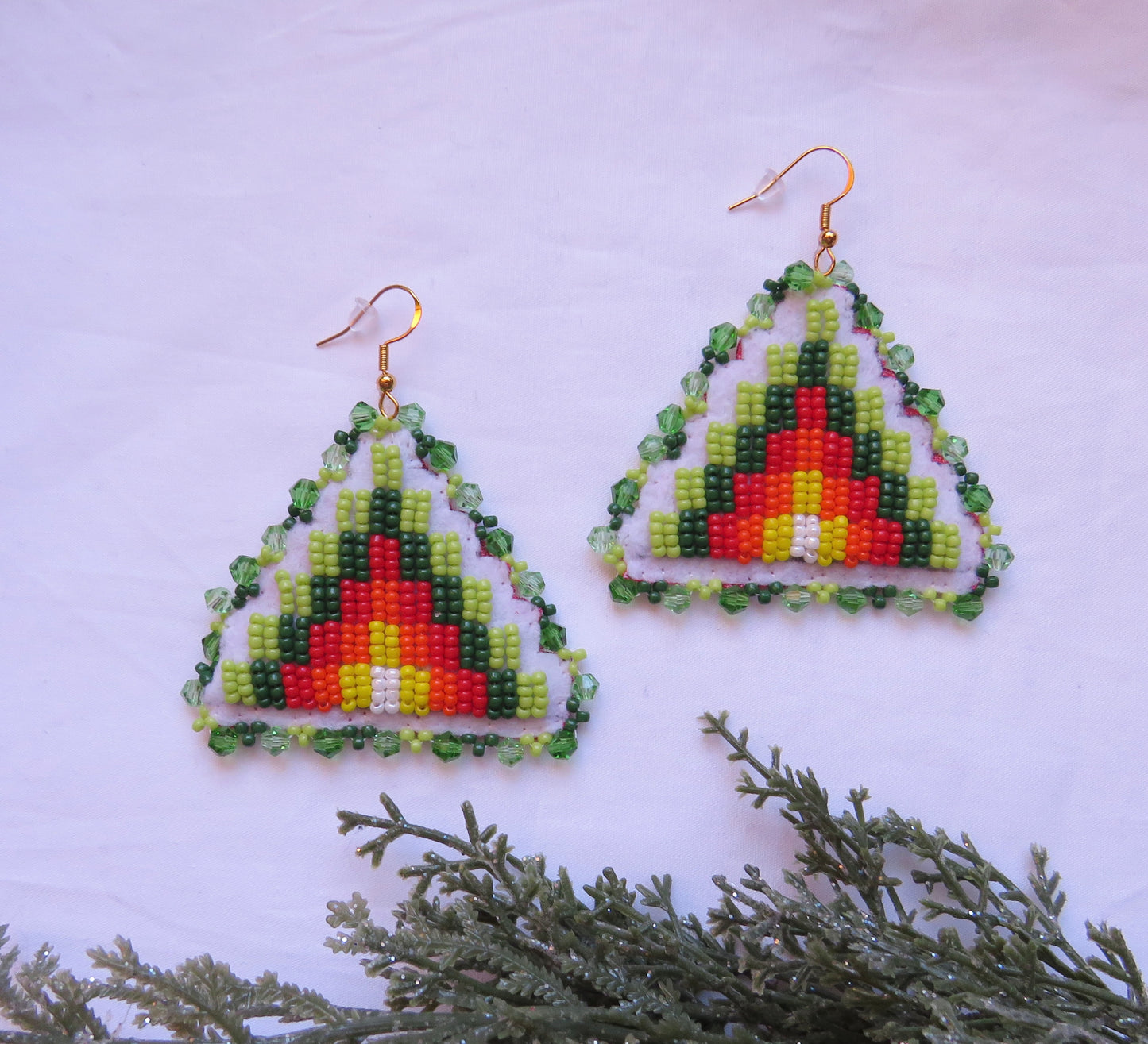 Beaded Green Fire Earrings