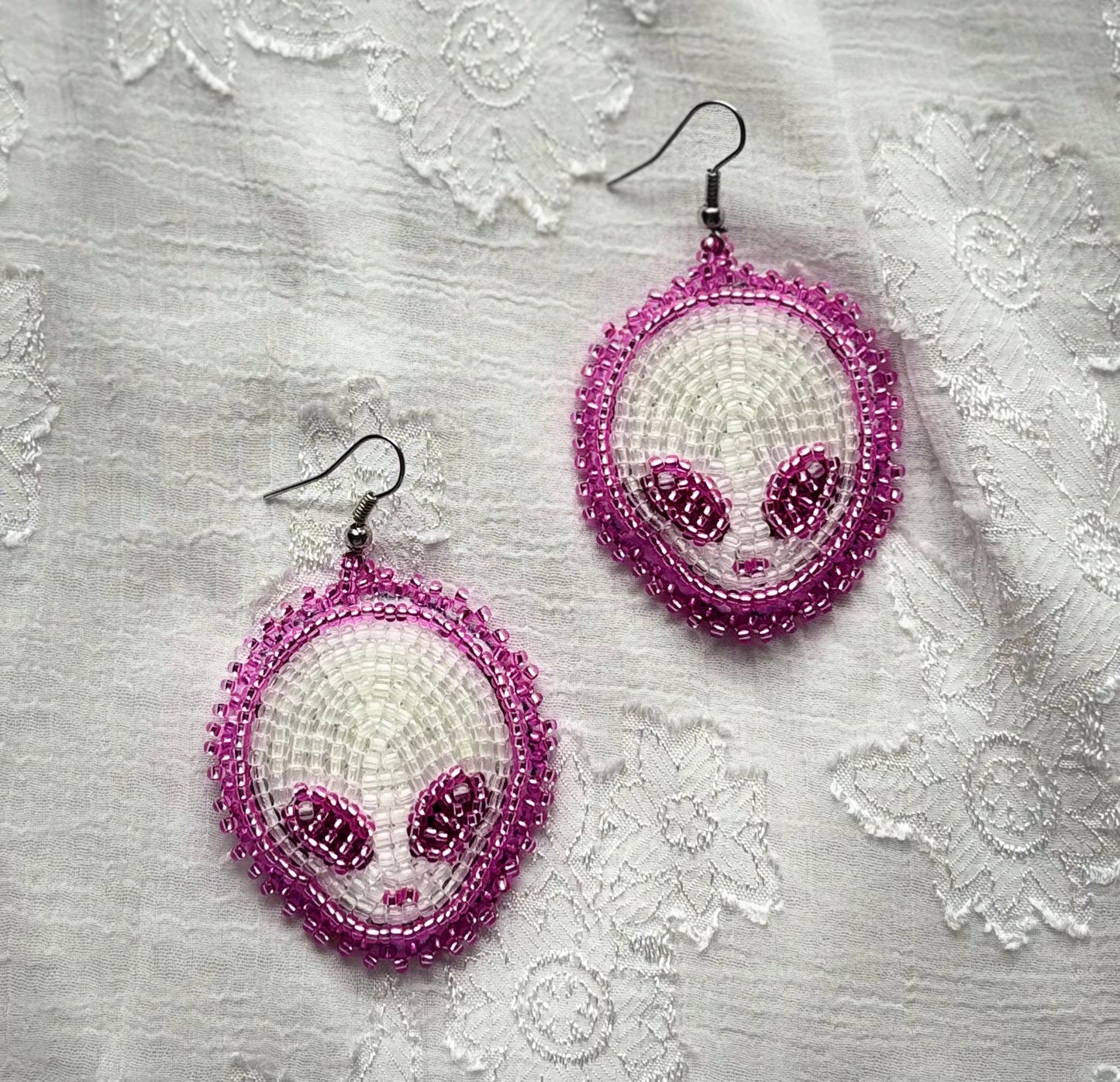 Glow In The Dark Beaded Alien Earrings