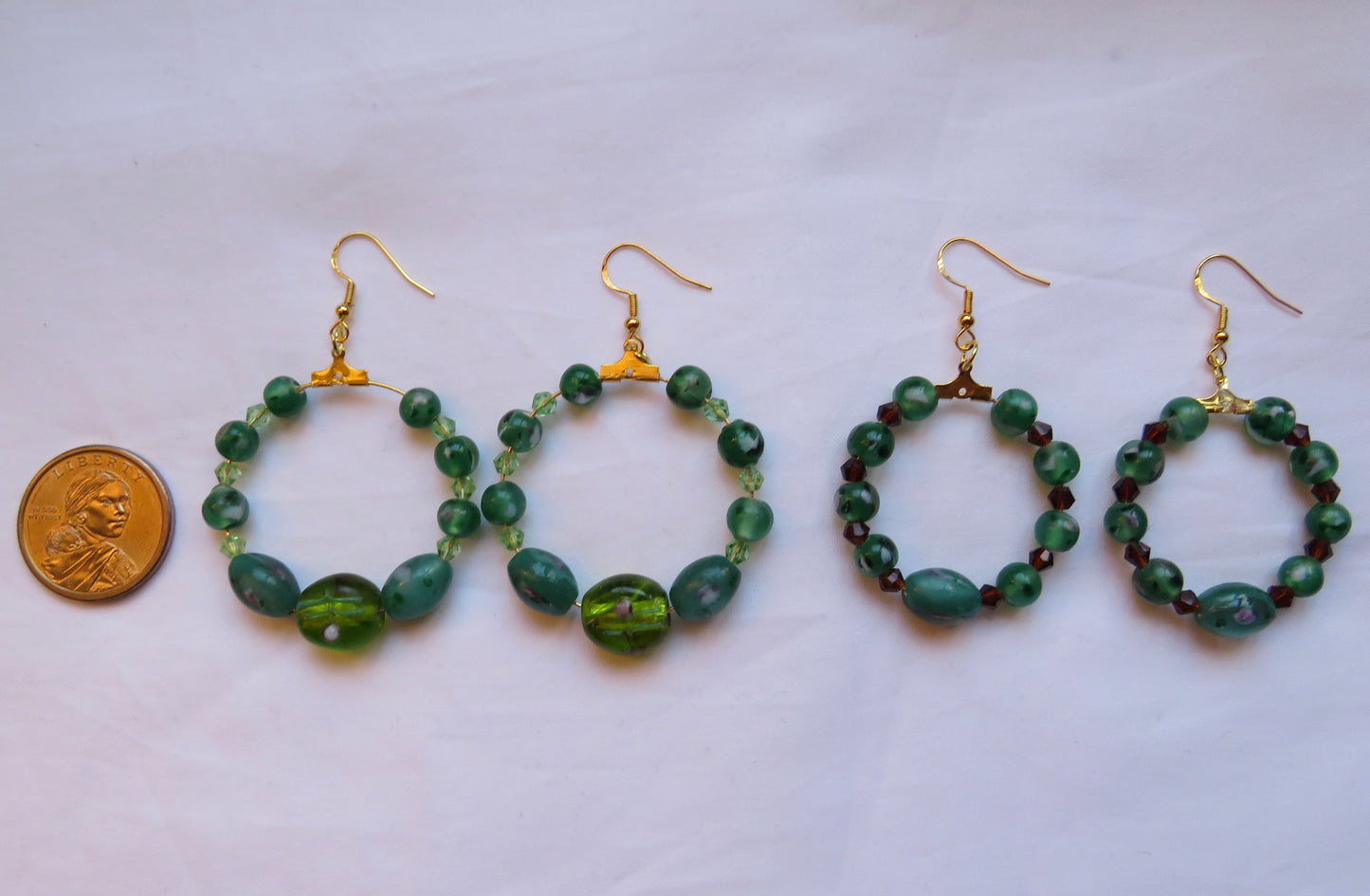 Green Beaded Hoops