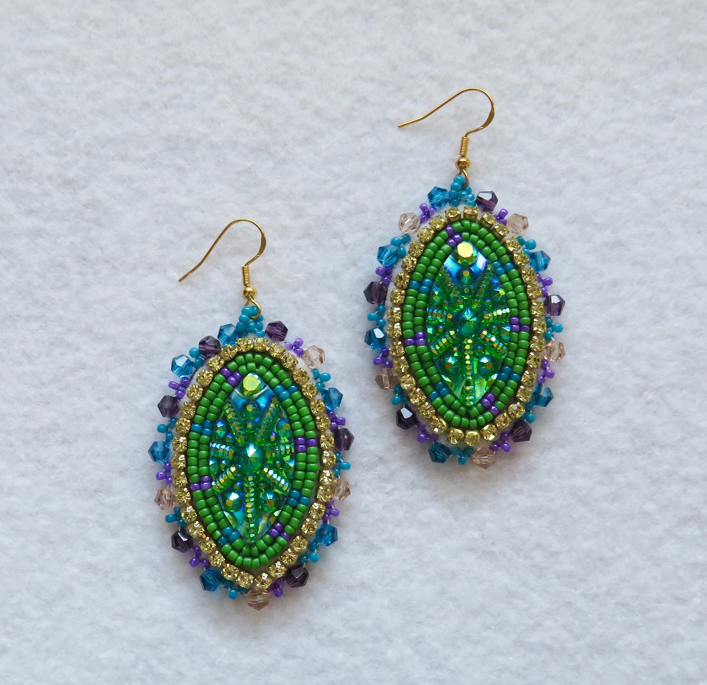 Beaded Green Dangle Earrings