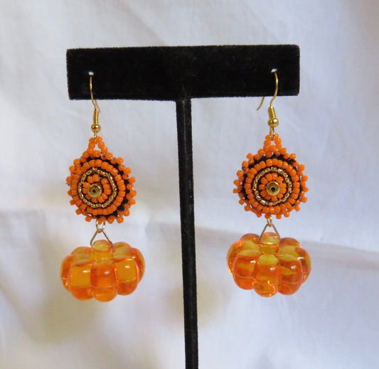 Beaded Earrings With Pumpkins