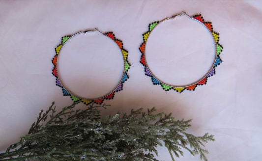 Big Rainbow Beaded Hoops