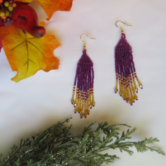 Purple Beaded Fringe Earrings