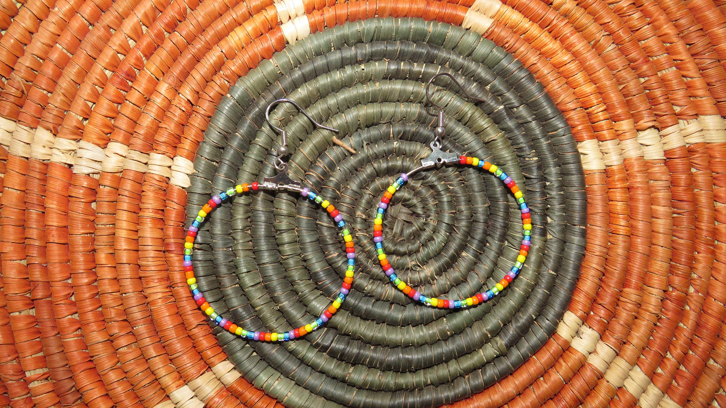 Beaded Rainbow Hoop Earrings