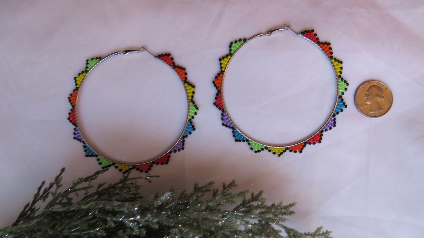 Big Rainbow Beaded Hoops